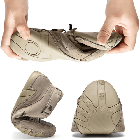 Alle Seitenansicht auf die Khaki Leder Barfußschuhe von Vanea Barfußschuhe